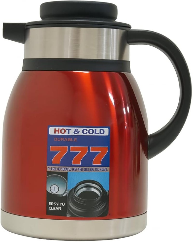 ترمس حراري سعة 1.5 لتر، مناسب للمشروبات الساخنة والباردة، الشاي والقهوة والماء - مصنوع من الفولاذ المقاوم للصدأ من الداخل، إبريق حراري بمقبض - مانع للتسرب، قارورة مشروبات معزولة (أحمر)